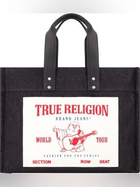 True Religion Large Washed Denim Tote Bag Black NWOT
